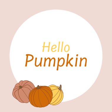 Merhaba mesajlı kabak desenli çerçeve. Sonbahar arkaplanı.