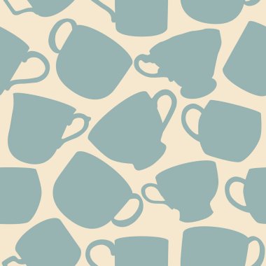 Açık sarı arkaplan üzerinde yeşil çay fincanları izole edilmiş, pürüzsüz vektör deseni