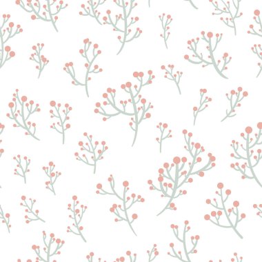 Dallarında kırmızı böğürtlen olan el yapımı dikişsiz desen.