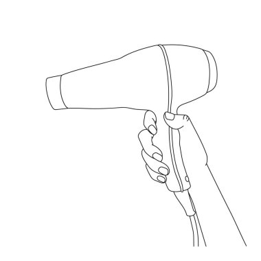 El çizgisi resim illüstrasyonunda saç kurutma makinesi