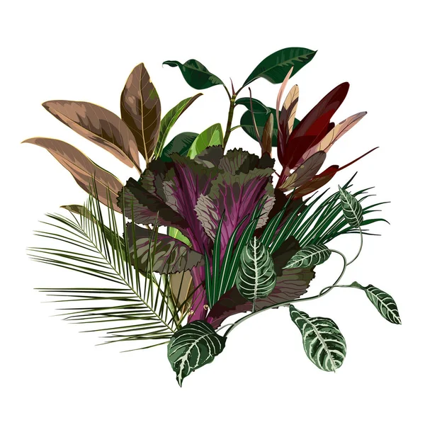Palma Tropical Ramos Folhas Exóticas Composição Sobre Branco Flor Ano — Vetor de Stock