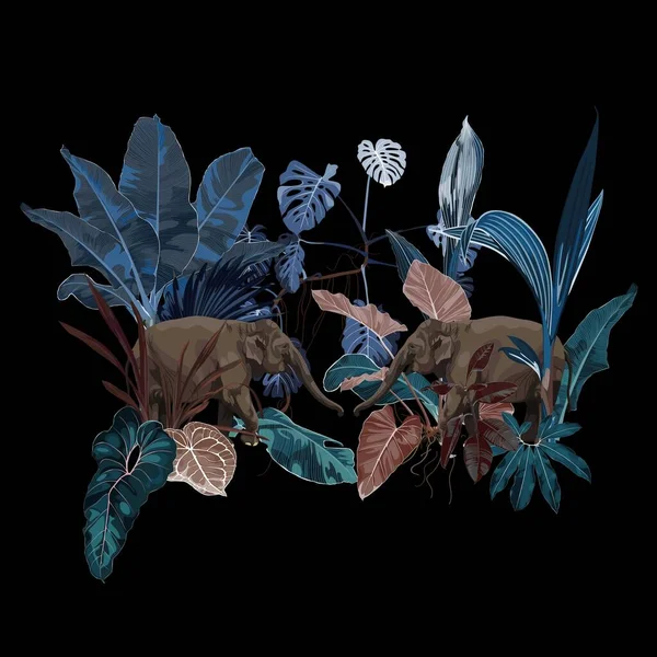 Seizoen Abstracte Natuur Banner Achtergrond Jungle Planten Tekenfilm Olifant Dier — Stockvector
