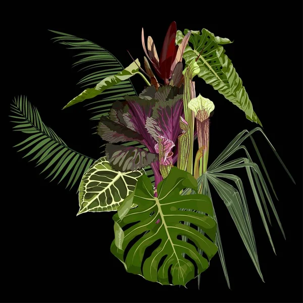 Palmier Tropical Branches Feuilles Exotiques Composition Sur Blanc Fleur Nouvel — Image vectorielle