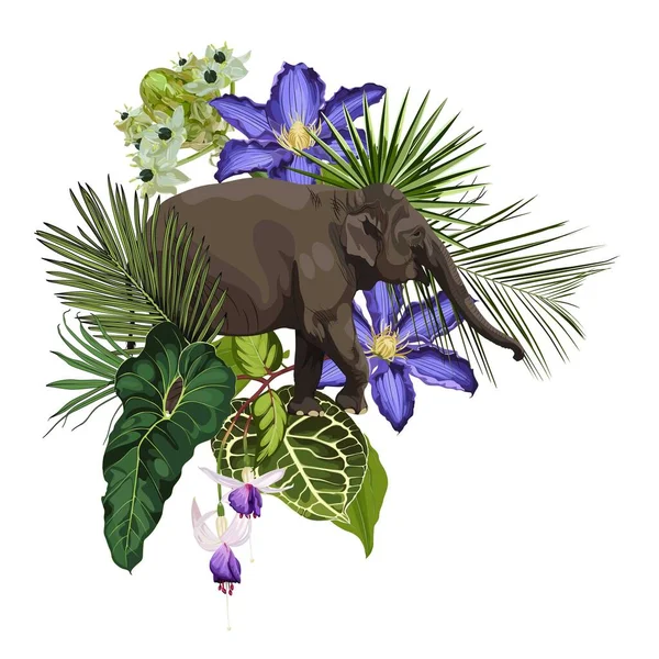 Sezon Streszczenie Natura Baner Tło Rośliny Dżungli Zwierzę Słonia Kreskówki — Wektor stockowy