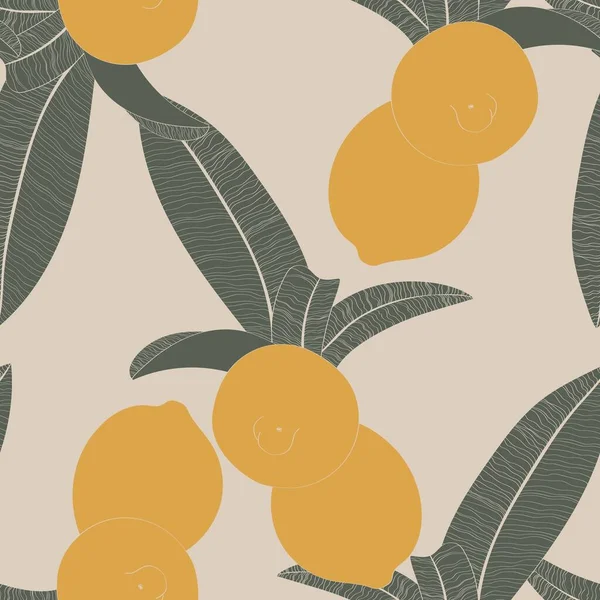 Seamless background from a garden with tropical fruits and leaves. Background design for packaging, paper, textile, eco products.