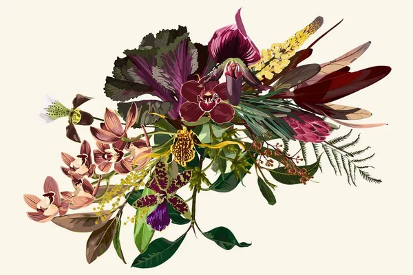 Composición Con Jardín Decorativo Dibujado Mano Flores Silvestres Dibujo Dibujado — Vector de stock