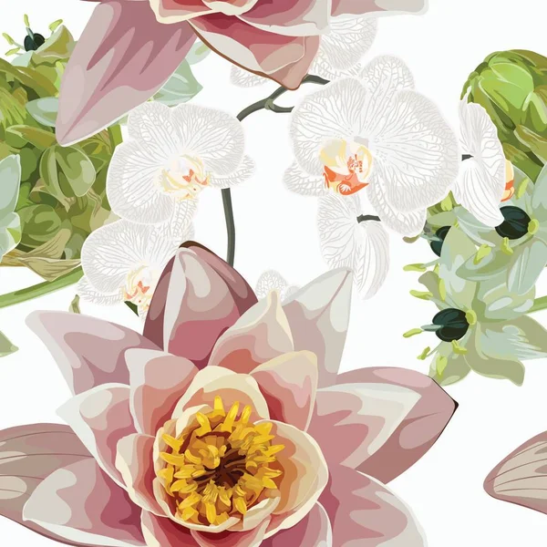 Motif Sans Couture Avec Des Fleurs Tropicales Décoratives Colorées Dessinées — Image vectorielle