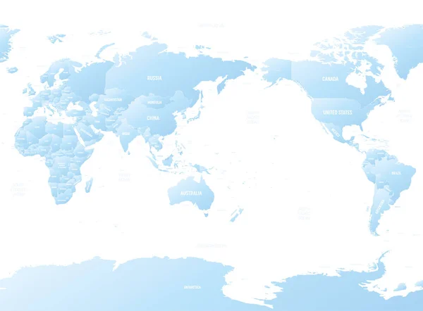 世界地図 アジア オーストラリア 太平洋を中心とした 海の名前が表示された世界の詳細な政治地図 — ストックベクタ