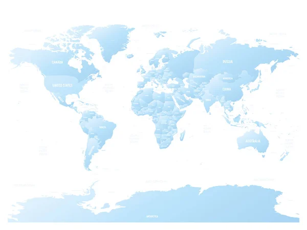 Świat Szczegółowa Mapa Polityczna Świata Oznaczeniem Kraju Oceanu Morza — Wektor stockowy