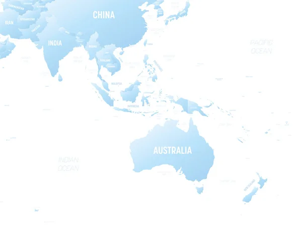 オーストラリアと東南アジア 海と海の名前のラベルを持つオーストラリアと東南アジア地域の高詳細政治地図 — ストックベクタ