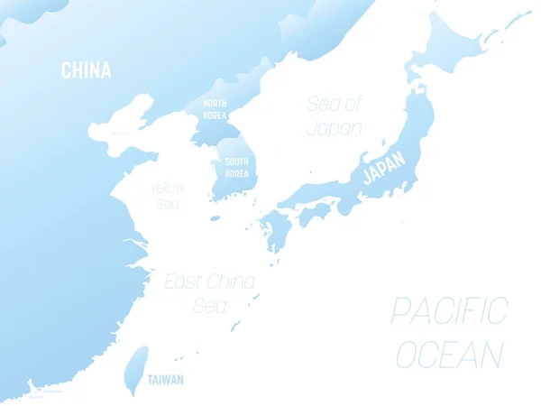 Azja Wschodnia Szczegółowa Mapa Polityczna Regionu Wschodniego Oznaczeniem Kraju Oceanu — Wektor stockowy