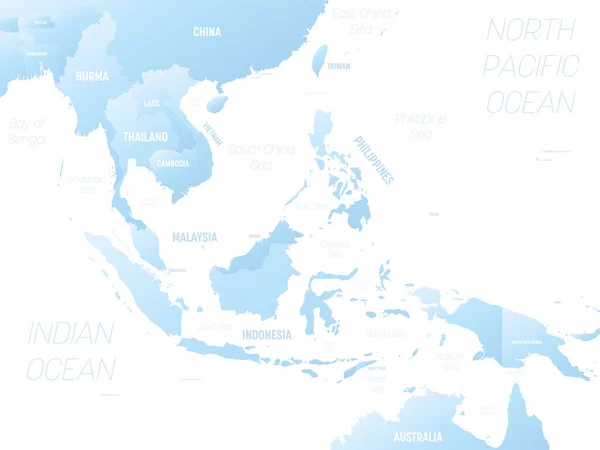 Νοτιοανατολική Ασία Υψηλός Λεπτομερής Πολιτικός Χάρτης Της Νοτιοανατολικής Περιοχής Σήμανση — Διανυσματικό Αρχείο