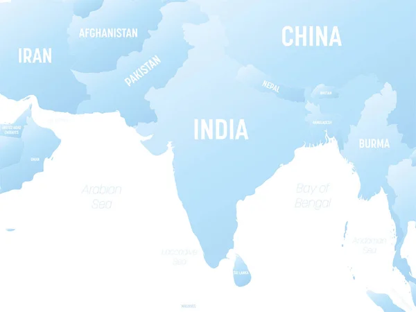 Azja Południowa Szczegółowa Mapa Polityczna Południowego Regionu Azji Subkontynentu Indyjskiego — Wektor stockowy
