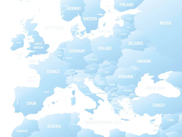 Европа Высокая Детальная Политическая Карта Европейского Континента Маркировкой Названий Стран — стоковый вектор