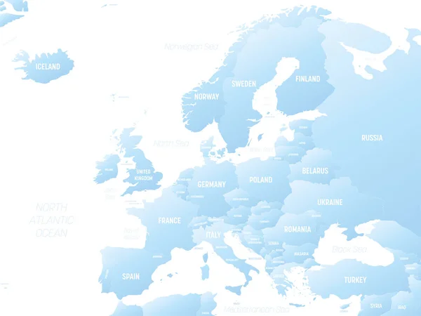 Avrupa Avrupa Nın Ülke Okyanus Deniz Isimlerinin Etiketlendiği Yüksek Ayrıntılı — Stok Vektör