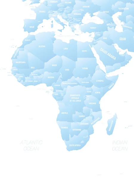アフリカ 海と海の名前がラベル付けされたアフリカ大陸の高詳細政治地図 — ストックベクタ