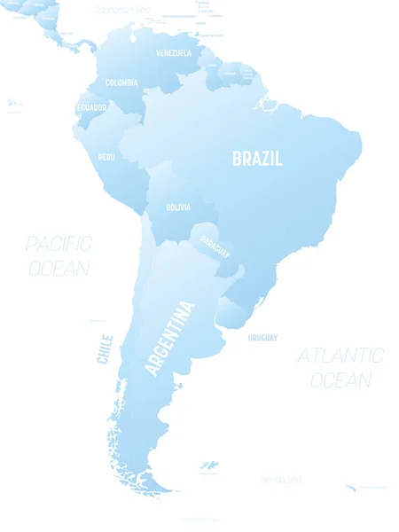 Южная Америка Высокая Детальная Политическая Карта Южноамериканский Континент Маркировкой Названий — стоковый вектор