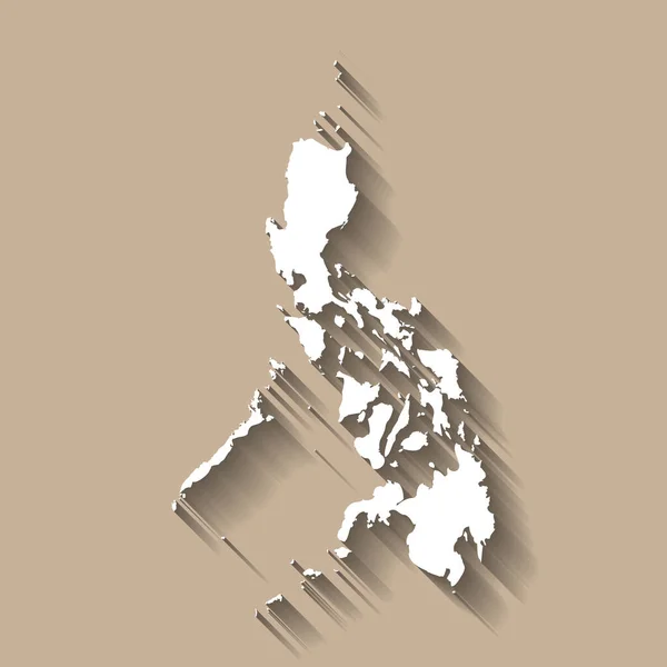 フィリピンの田舎のシルエット 詳細な地図だ 白いカントリーシルエットとともにドロップ長い影でベージュの背景 — ストックベクタ