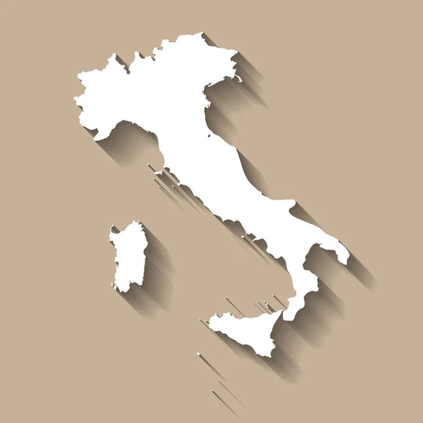 意大利的国家概况 高度详细的地图 在米色背景上投下长长的阴影的白色乡村轮廓 — 图库矢量图片