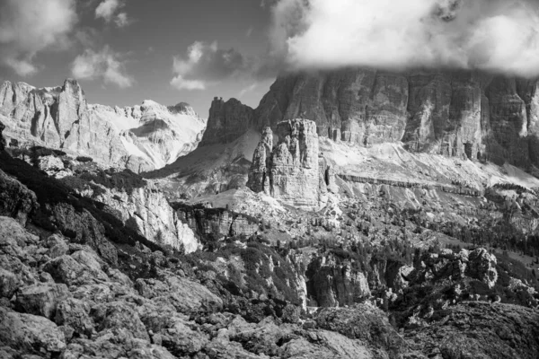 Tofana Rozes Cinque Torri Dolomites Italy Black White Image — Stockfoto