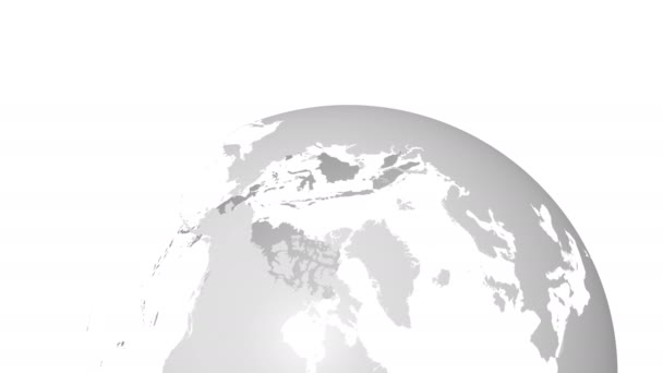 Draaiende Aardbol Kaart Lichtgrijze Landen Transparante Zeeën Oceanen Witte Achtergrond — Stockvideo