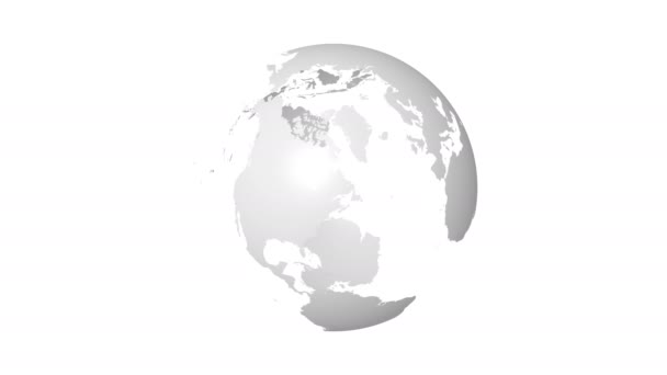 Dönen Dünya Küre Haritası Açık Gri Topraklar Saydam Denizler Beyaz — Stok video