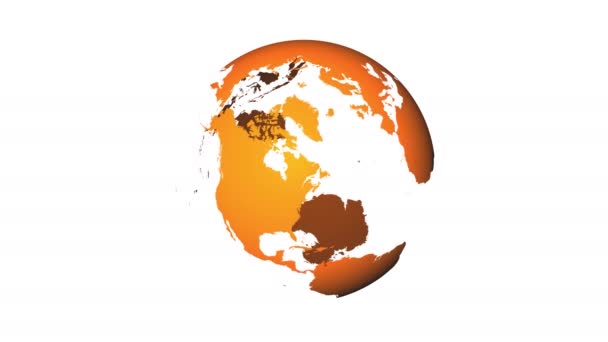Draaiende Aardbol Kaart Oranje Land Transparante Zeeën Oceanen Witte Achtergrond — Stockvideo