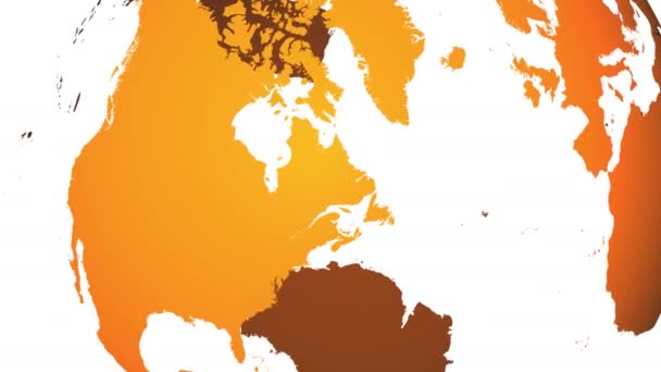 Dönen Dünya Küre Haritası Turuncu Topraklar Saydam Denizler Beyaz Arka — Stok video