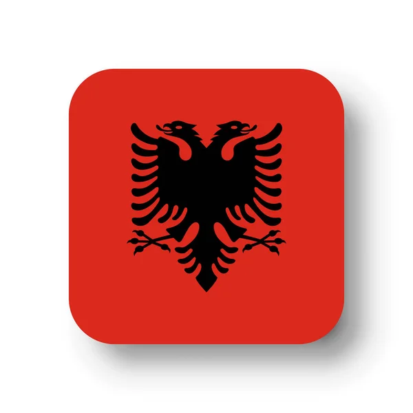 Albania Flag Flat Vector Square Rounded Corners Dropped Shadow — Stock Vector