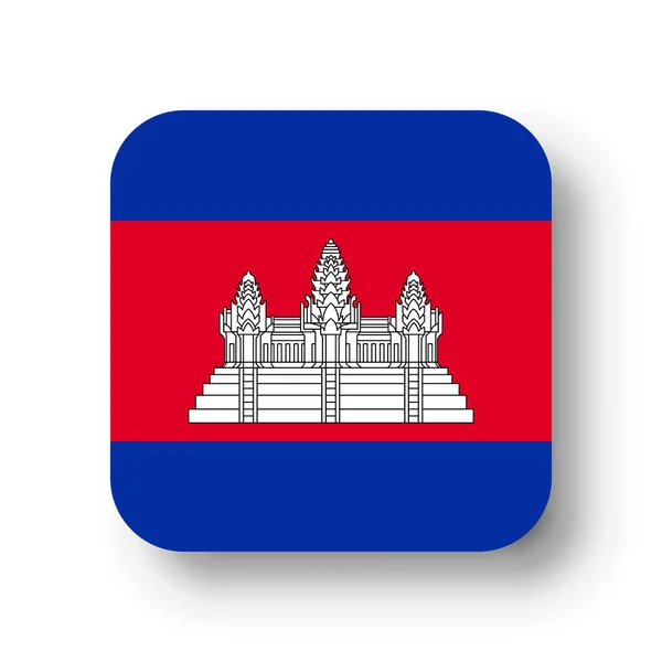Bandeira Camboja Quadrado Vetorial Plano Com Cantos Arredondados Sombra Solta — Vetor de Stock