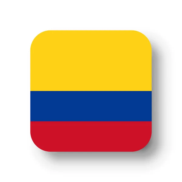 Colombia Flag Quadrato Vettoriale Piatto Con Angoli Arrotondati Ombra Calata — Vettoriale Stock