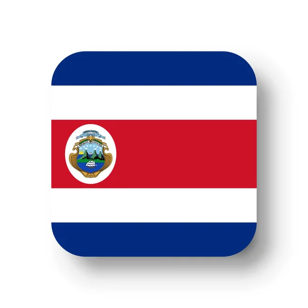 Costa Rica Flag Flat Vector Square Rounded Corners Dropped Shadow — Stock Vector
