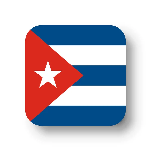 Drapeau Cuba Carré Vectoriel Plat Aux Coins Arrondis Ombre Portée — Image vectorielle