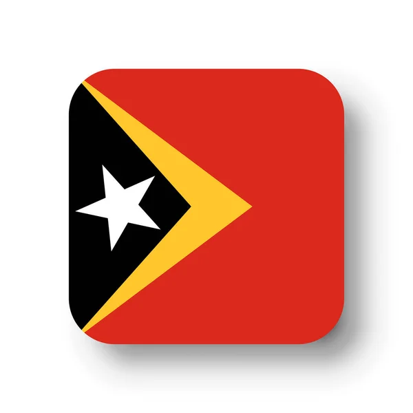 East Timor Flag Flat Vector Square Rounded Corners Dropped Shadow — Stock Vector