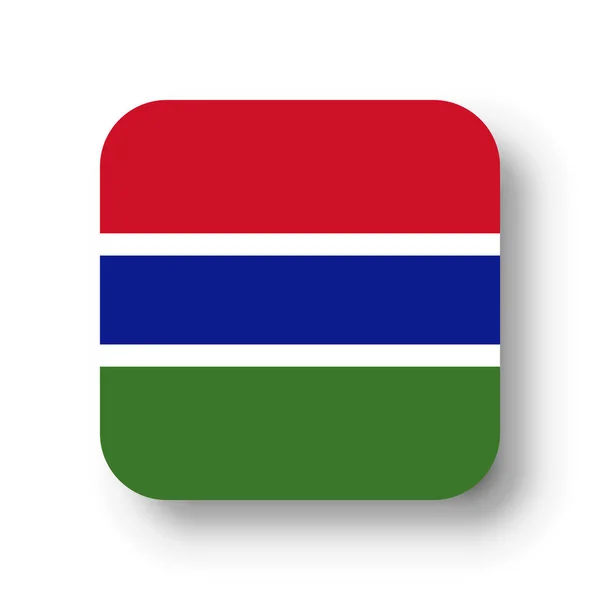 Bandera Gambia Cuadrado Vectorial Plano Con Esquinas Redondeadas Sombra Caída — Vector de stock