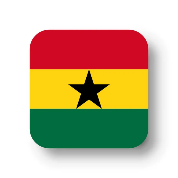 Ghanská Vlajka Plochý Vektorový Čtverec Zaoblenými Rohy Spadlým Stínem — Stockový vektor