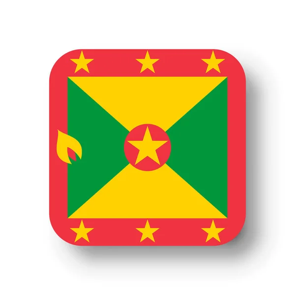Grenada Flagge Flaches Vektorquadrat Mit Abgerundeten Ecken Und Schatten — Stockvektor