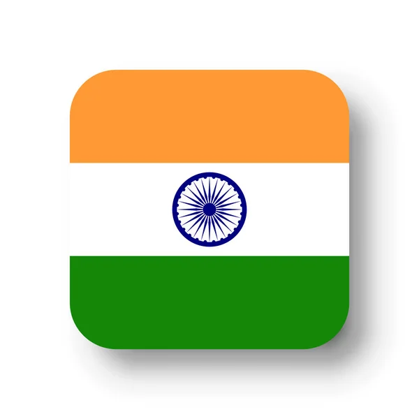 Indien Flagga Platt Vektor Kvadrat Med Rundade Hörn Och Tappade — Stock vektor