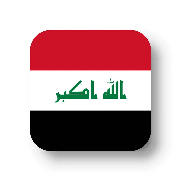 Iraq Flag Flat Vector Square Rounded Corners Dropped Shadow — Stock Vector