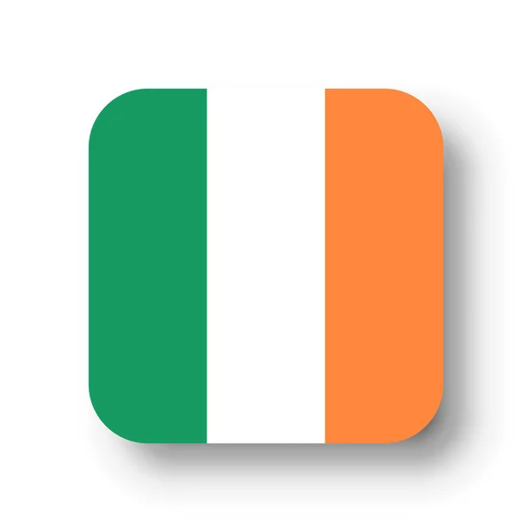 Ireland Flag Flat Vector Square Rounded Corners Dropped Shadow — Stock Vector