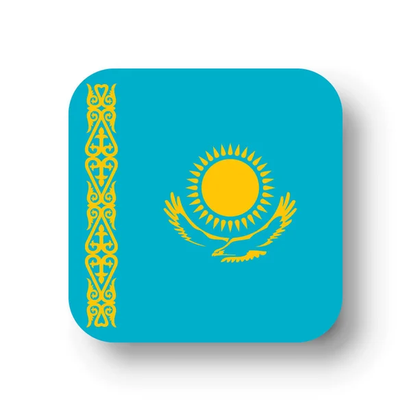 Kazakhstan Flag Flat Vector Square Rounded Corners Dropped Shadow — Stock Vector