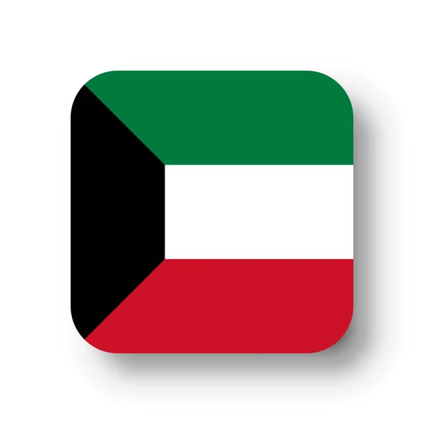 Bandiera Kuwait Quadrato Vettoriale Piatto Con Angoli Arrotondati Ombra Caduta — Vettoriale Stock