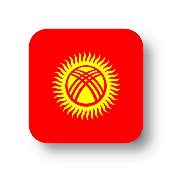 Kyrgyzstan Flag Flat Vector Square Rounded Corners Dropped Shadow — Stock Vector