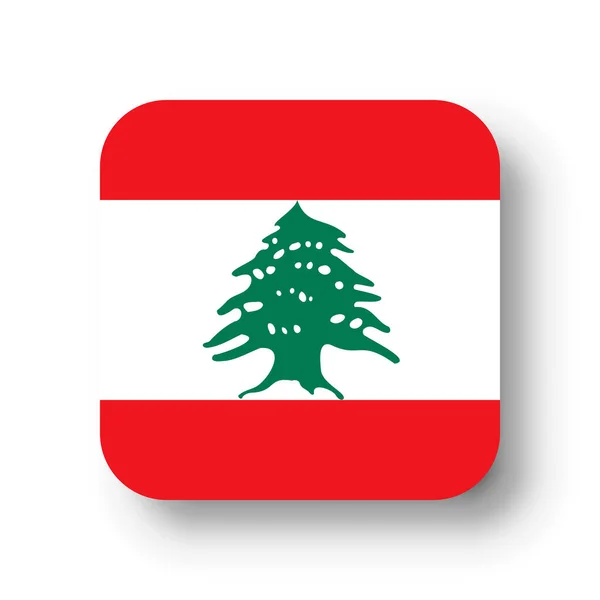 Libanon Vlag Vlakke Vector Vierkant Met Afgeronde Hoeken Vallende Schaduw — Stockvector