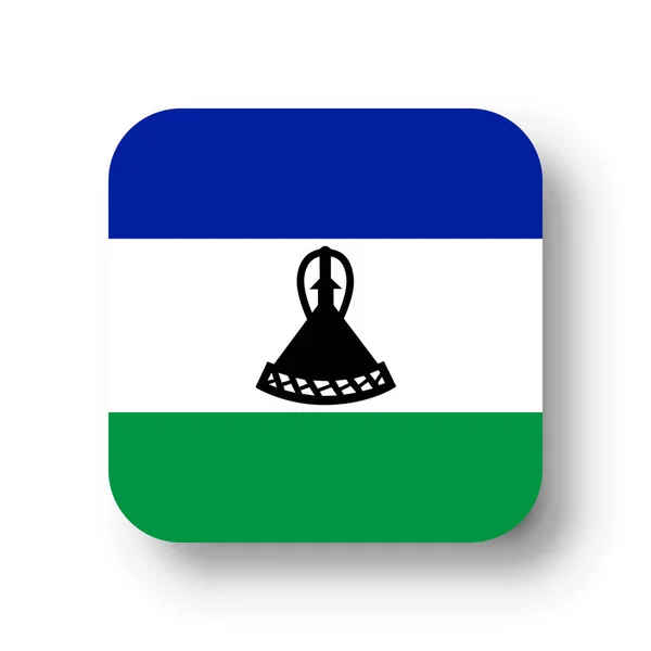 Bandera Lesotho Cuadrado Vectorial Plano Con Esquinas Redondeadas Sombra Caída — Vector de stock