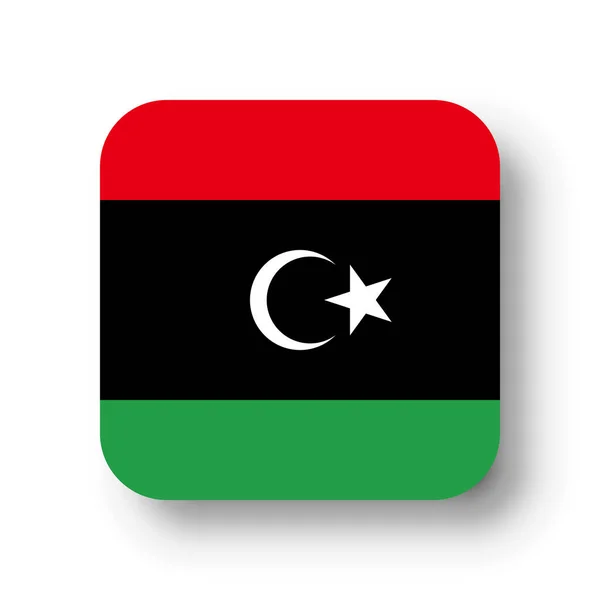 Libya Bayrağı Yuvarlak Köşeli Düz Vektör Karesi Gölge — Stok Vektör