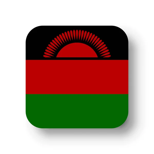 马拉维国旗平面矢量正方形 有圆角和投下的阴影 — 图库矢量图片