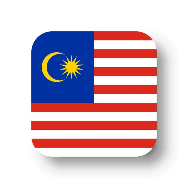 Malaysia Flag Flat Vector Square Rounded Corners Dropped Shadow — Stock Vector