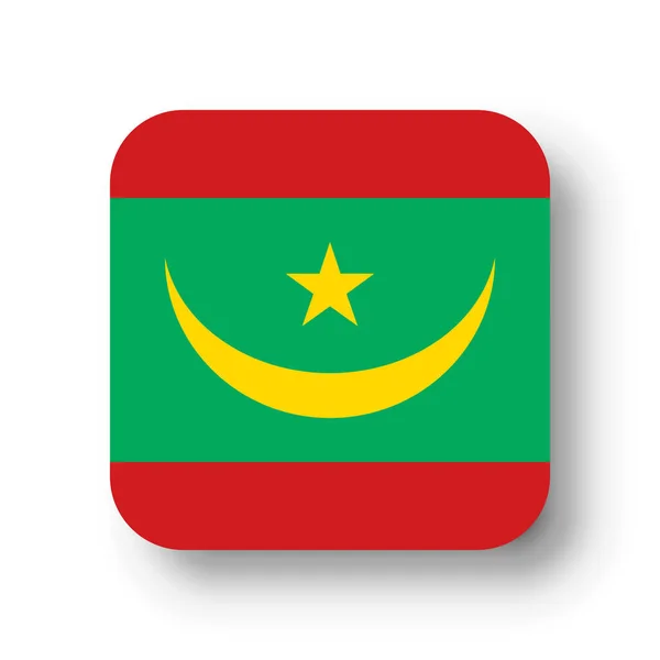 Mauretanien Flagge Flaches Vektorquadrat Mit Abgerundeten Ecken Und Schatten — Stockvektor