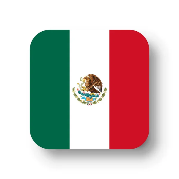 Bandeira México Quadrado Vetorial Plano Com Cantos Arredondados Sombra Solta —  Vetores de Stock